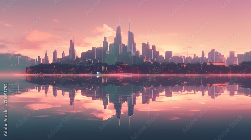 A view of a city from across a lake