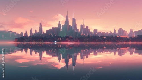 A view of a city from across a lake