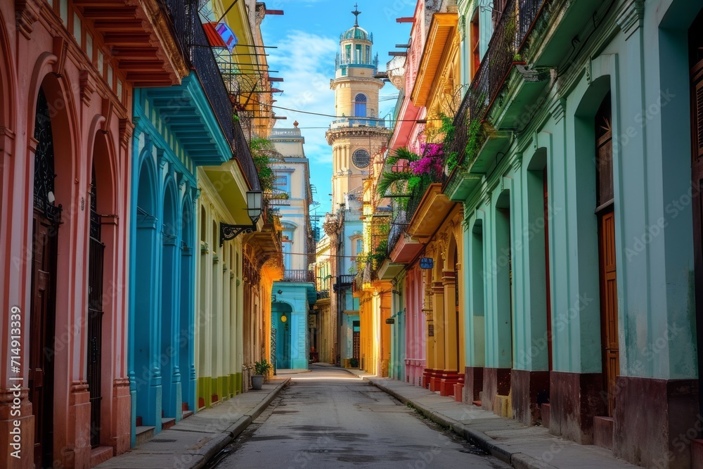 Colorful Colonial Street in Old Havana, Cuba
