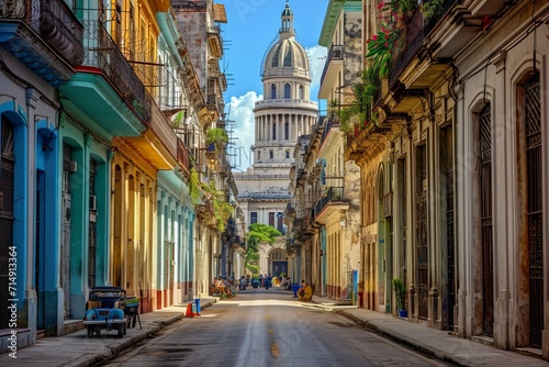 Colorful Colonial Street in Old Havana, Cuba
