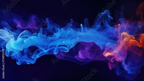 Color Particles in Blue. Abstract Texture of Ink Water and Magic Mist on Dark Background with Vapor