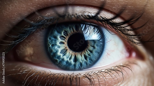 Close-Up View of a Blue and Grey Human Eye Blinking with Detailed Iris and Pupil for People