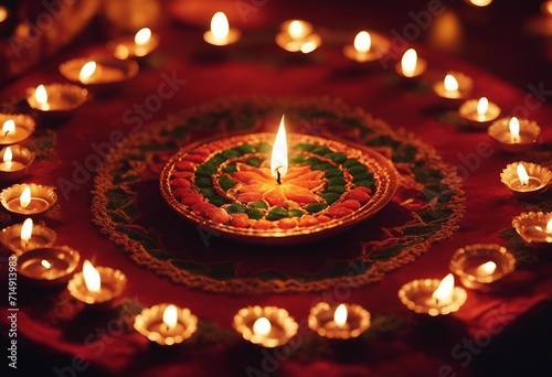 Happy Diwali Lit diya lamp at night Happy Diwali festival with oil lamp Diwali holiday Background wi