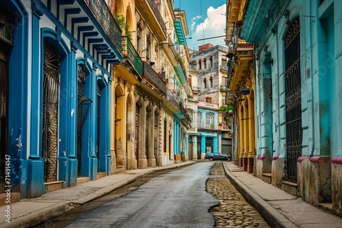 Colorful Colonial Street in Old Havana, Cuba 
