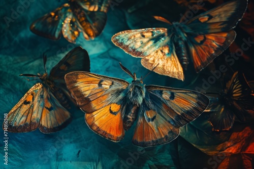 Ethereal twilight butterflies, their wings shimmering with the colors of dusk and dawn - Generative AI