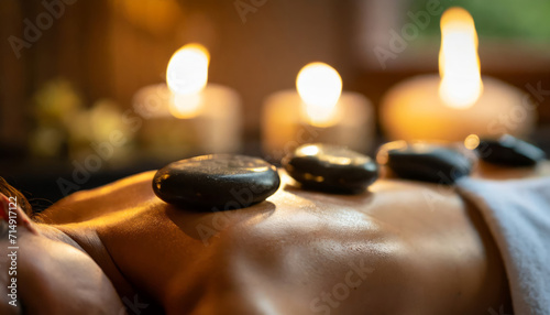 Relaxation and Serenity: Spa Candle and Stone Therapy for Wellness © SashaMagic