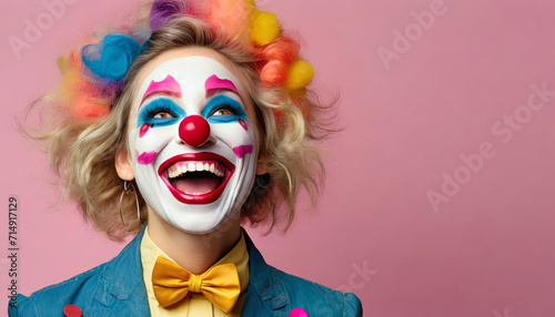 Cheerful clown on a pink background photo