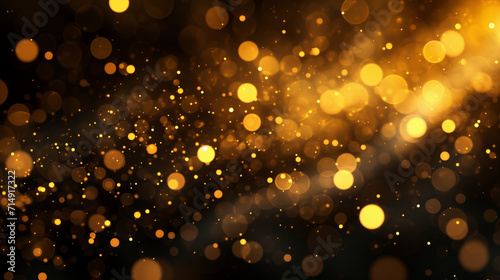 Abstract gold bokeh with black background. Ai generated image.