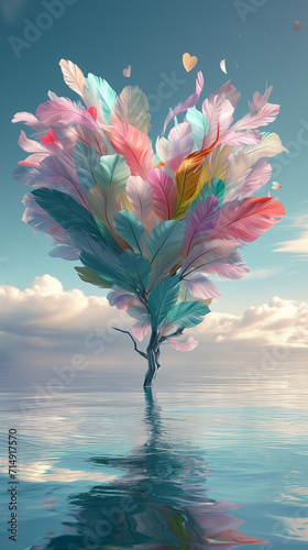 Colorful heart shaped feather tree.