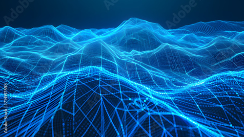 3D illustration abstract digital wireframe landscape. Cyberspace landscape grid. 3d technology. Abstract internet connection in cloud computing, communications network blue landscape