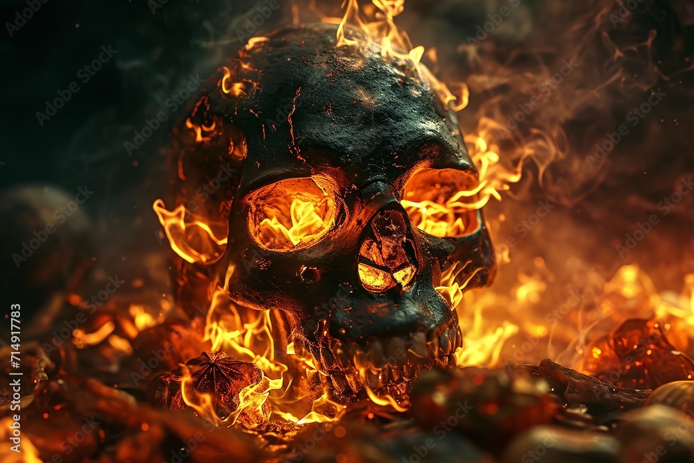 A skull with flames burning around it Generative AI