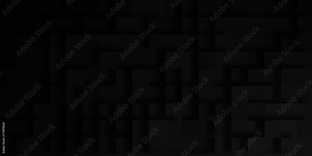 Modern geometric premium luxury block pattern black abstract background with squares, Black square abstract background with pattern, Random scaled black cube boxes block background of black surface.