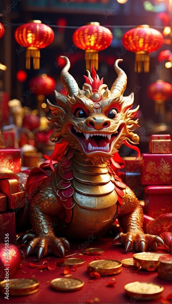 Fototapeta premium Golden Guardian of Gifts.
