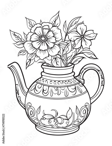 Spring flower bouquet, vector lineal illustration, coloring page for adults