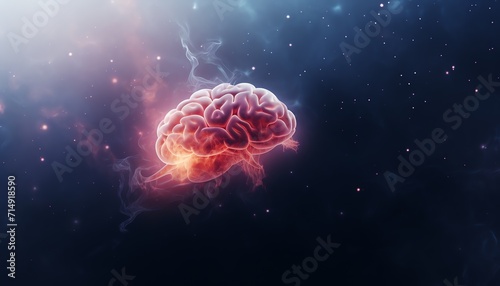 Human brain with glowing synapses in space, concept of intelligence and thought process.