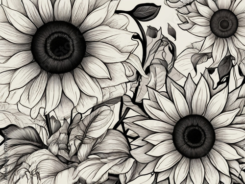 sun flowers background wallpaper illustration sketh black and white art 