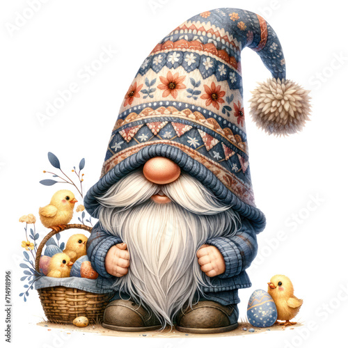 Cute Watercolor Gnome Easter Day Clipart Illustration