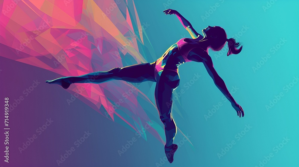 Creative, colorful silhouette of a gymnastic girl. Art gymnastics vector.