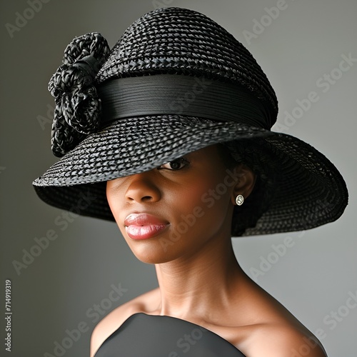 African-American woman wearing a black church hat.
