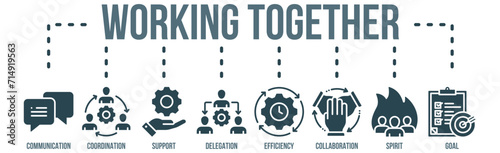Working together banner web icon vector illustration
