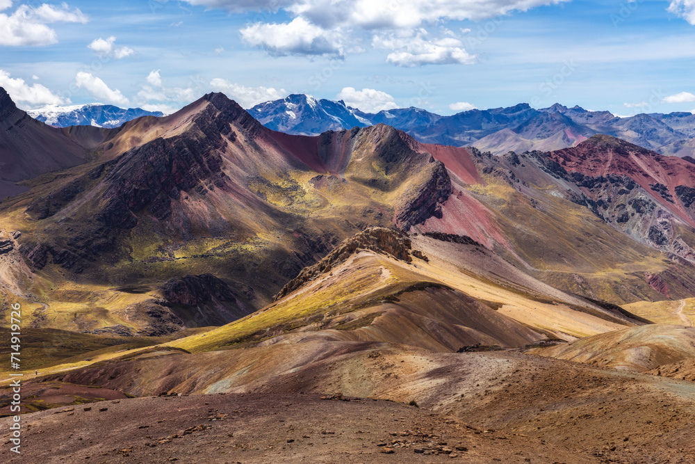 View of the colorful mountains of Vinicunca in Peru. Rainbow Mountains. Cusco