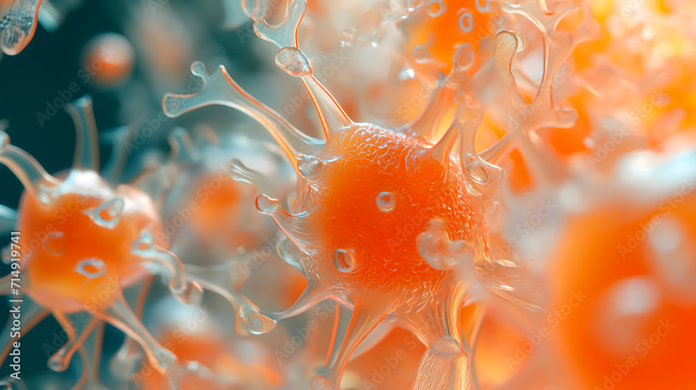 Ilustración de virus, bacterias y células vistas a través de un microscopio - obrazy, fototapety, plakaty 