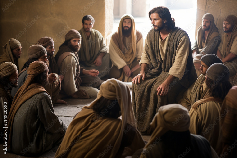 Fototapeta premium Jesus preaching the sacred word. Generative AI
