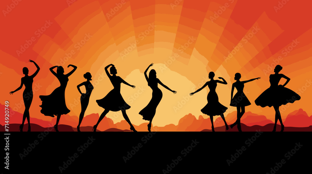 Obraz premium Dancing silhouettes of girls on a sunny background