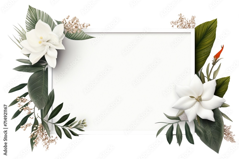 Obraz premium botanical frame background horizontal with white frame in the middle