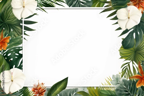 botanical frame background horizontal with white frame in the middle