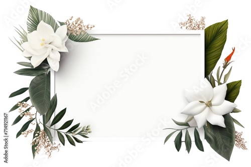 botanical frame background horizontal with white frame in the middle © arjan_ard_studio