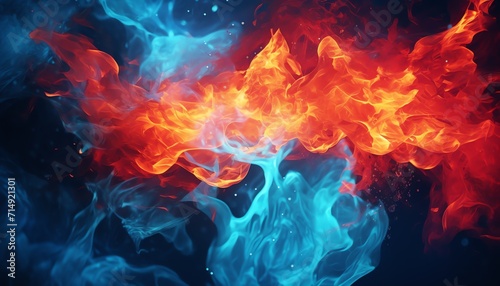 Abstract fiery and icy smoke intertwining on a dark background, symbolizing contrast and duality.