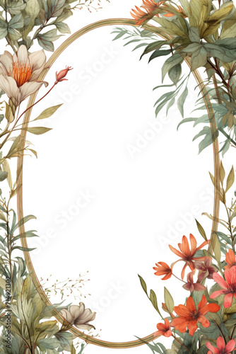 botanical frame background vertical with isolated white frame in the middle
