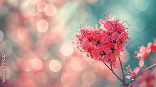 Romantic floral arrangement with heart motif on vintage bokeh background.