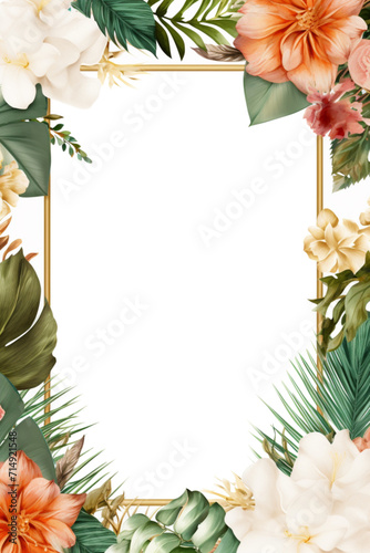 botanical frame background vertical with isolated white frame in the middle