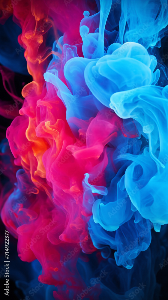 Fototapeta premium Wallpaper art Explosions vibrant multicolored smoke create an otherworldly spectacle, smoke neon colorful swirling vibrant liquid colors twirling against inky darkness the background Generative Ai 
