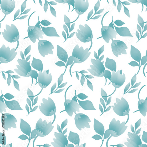 Seamless floral pattern  abstract ditsy print in watercolor folk style. Delicate botanical design for wallpaper  textile  ect  pattern of small blue flowers on a white background. Vector illustration.