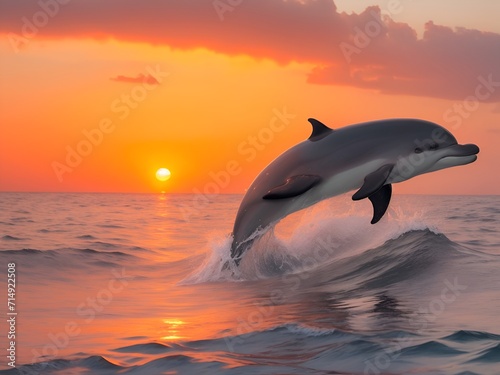 playful dolphin in the sea during sunset