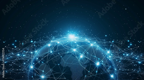 Abstract network vector concept with world globe. Internet and global connection background, Ai generated image