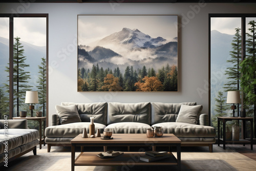 Adorn your space with a simple frame showcasing a breathtaking nature painting, capturing the essence of serene landscapes. Elevate your surroundings with the beauty of art. © Usman