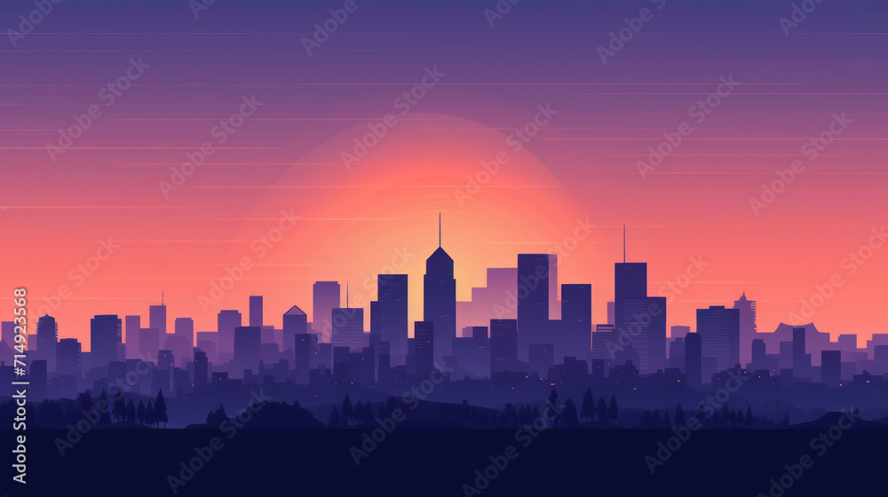 City of Dreams: A Magnificent Urban Skyline Silhouetted against a Vibrant Sunset, Illustrating Modern Architecture and Stunning Cityscape