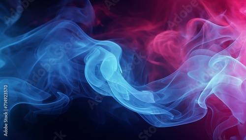 Abstract colorful smoke on dark background, red and blue hues intertwining in a mystical pattern.