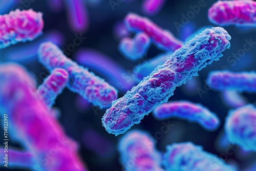 A close-up of a blue and purple microbe Generative AI photo