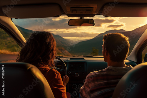 Happy Couple on Road Trip Enjoying the Scenery