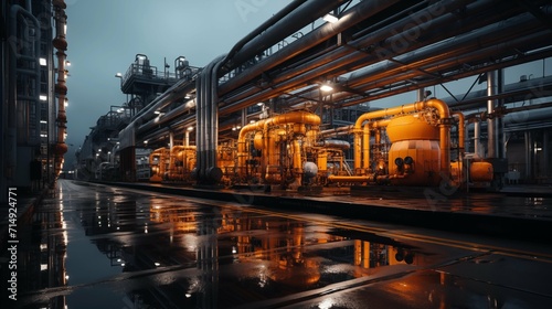 Technological Elegance, Intricate Machinery and Pipelines at a Natural Gas Processing Plant Capturing the Elegance of Industrial Design photo