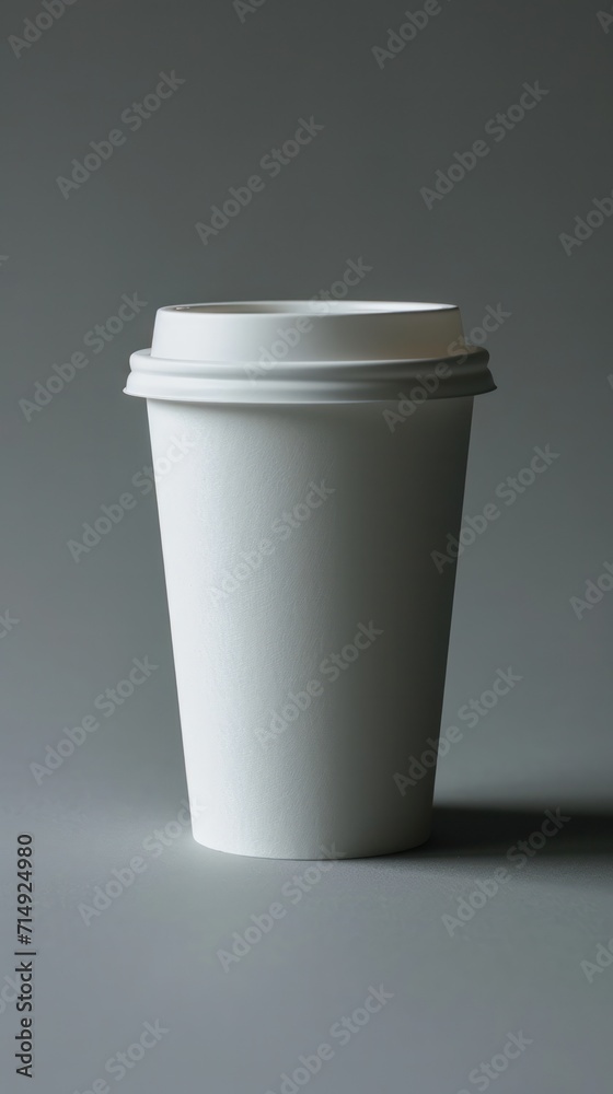 Minimalist white coffee cup mockup with a smooth gray background and dramatic lighting Minimalist white coffee cup mockup with a smooth gray background and dramatic lighting