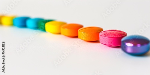 Colorful Pills on a White Table Generative AI photo