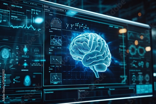 A 3D Brain Model on a Computer Screen Generative AI photo