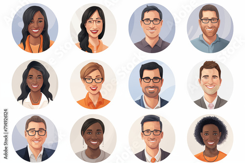 Buyer Personas People faces avatars vector collection - Set of various diverse character heads in round frames. Flat design illustrations with white background