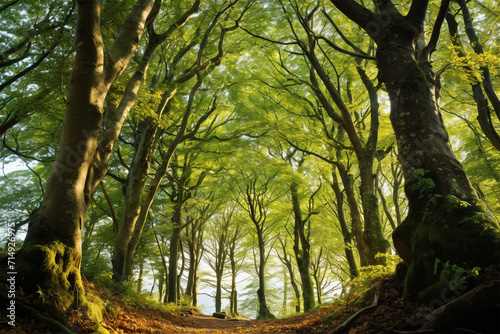 Beech trees seen from the forest floor